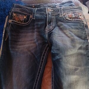 Miss Me Dark Blue Boot Cut Jeans with Embellished Pockets
